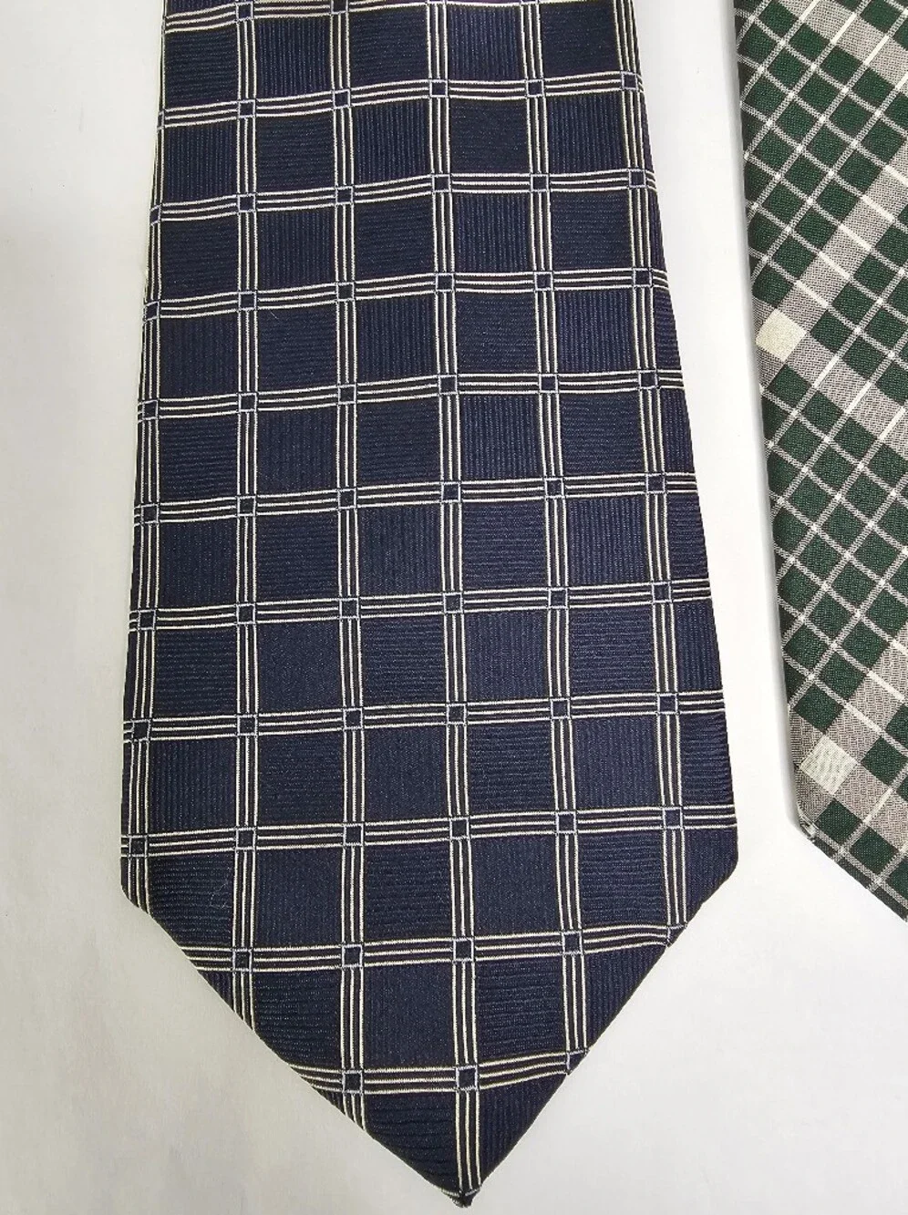 Bundle Of 2 100% Silk Ties Green Classic Plaid & Navy Windowpane Check